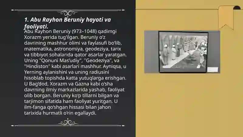 Abu Rayhon Beruniy Xorazm Mamun akademiyasining yirik olimi 3
