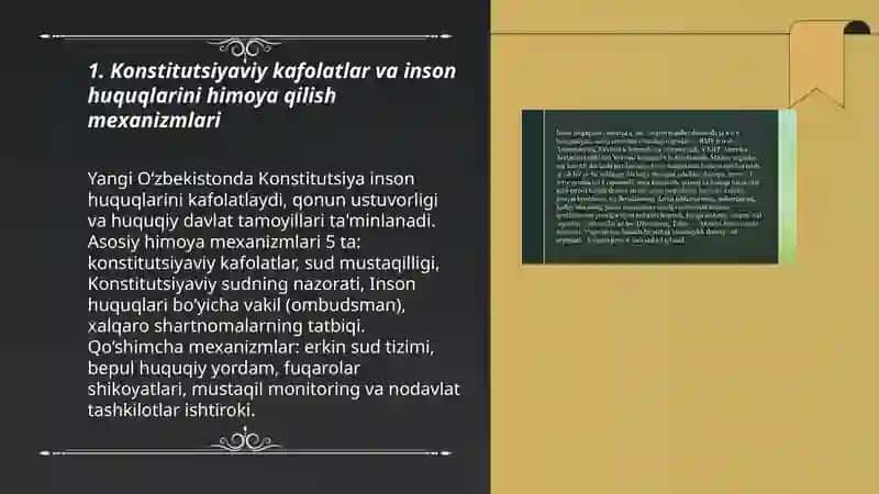 Yangi Oʻzbekistonda inson haq huquqlari va erkinliklari kafolatining yaratilishi 3