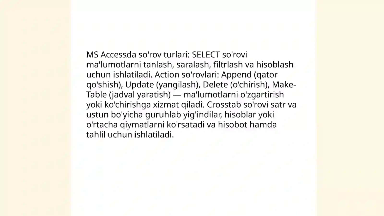 MS Accer dasturida sorovlar yaratish 3
