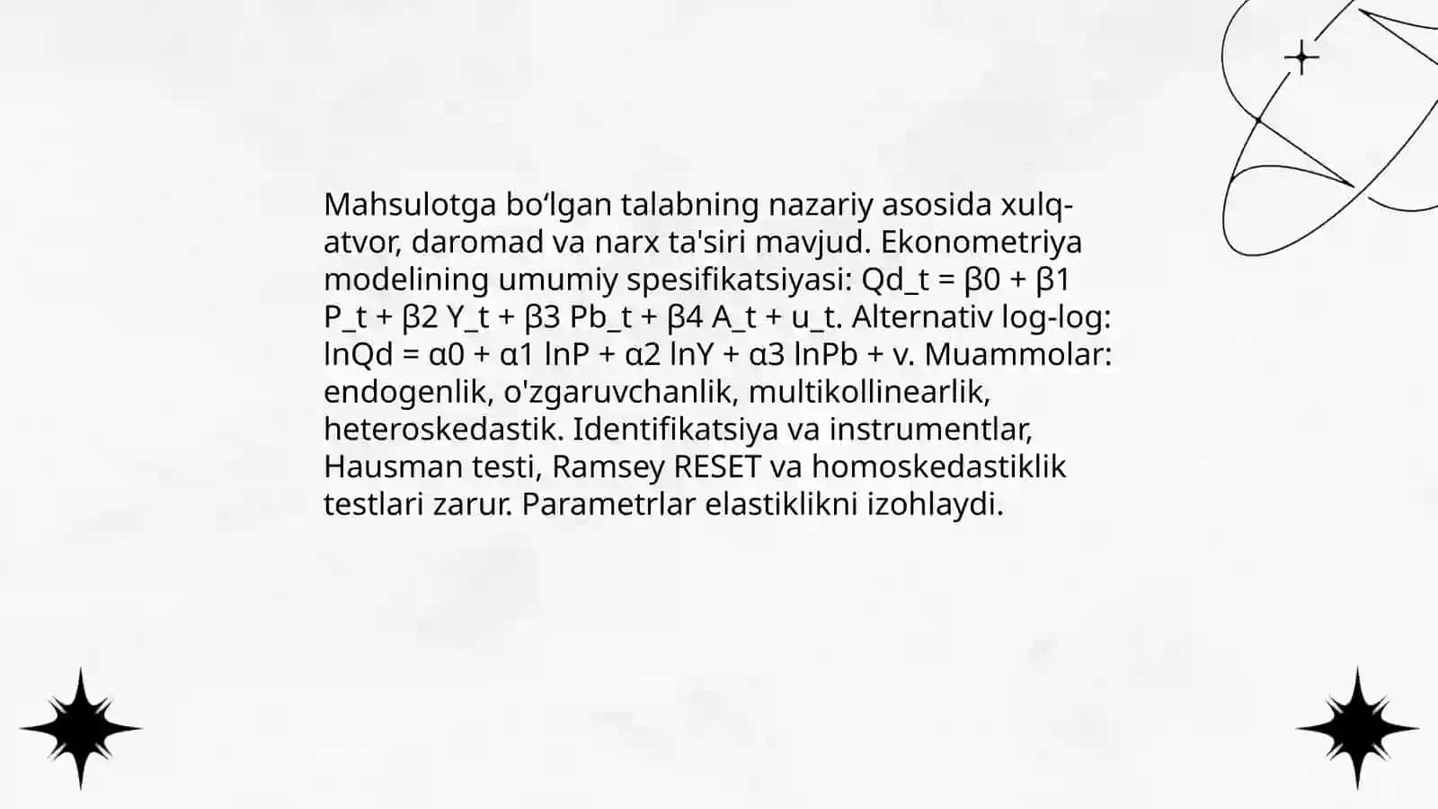Mahsulotga boʻlgan talab va taklifning ekanometrik modellarini tuzish 3