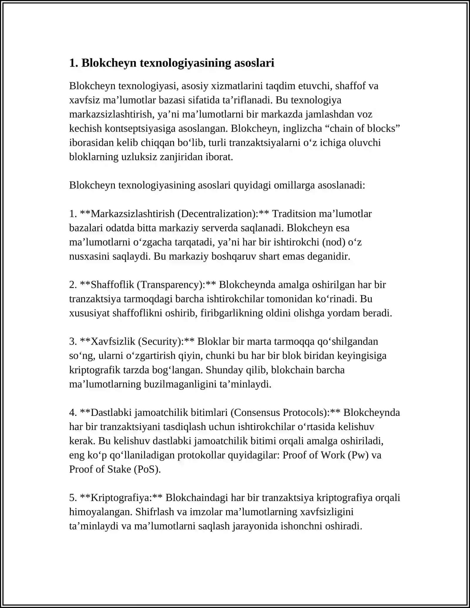 BLOKCHEYN TEXNOLOGIYASI VA UNDAN FOYDALANISH YO'LLARI 3