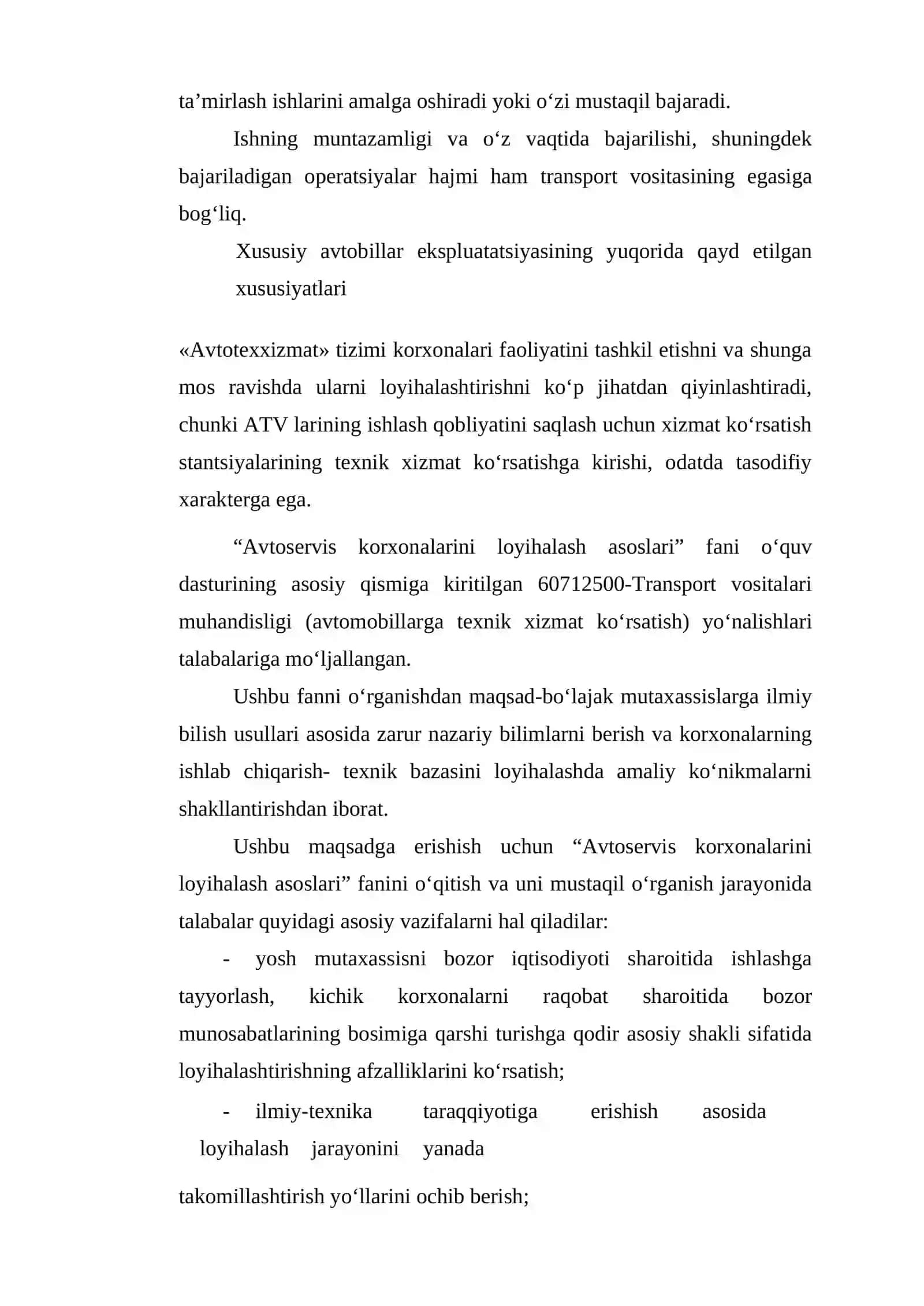 AVTOSERVIS KORXONALARINI LOYIHALASH ASOSLARI fanidan USLUBIY KO‘RSATMA 3