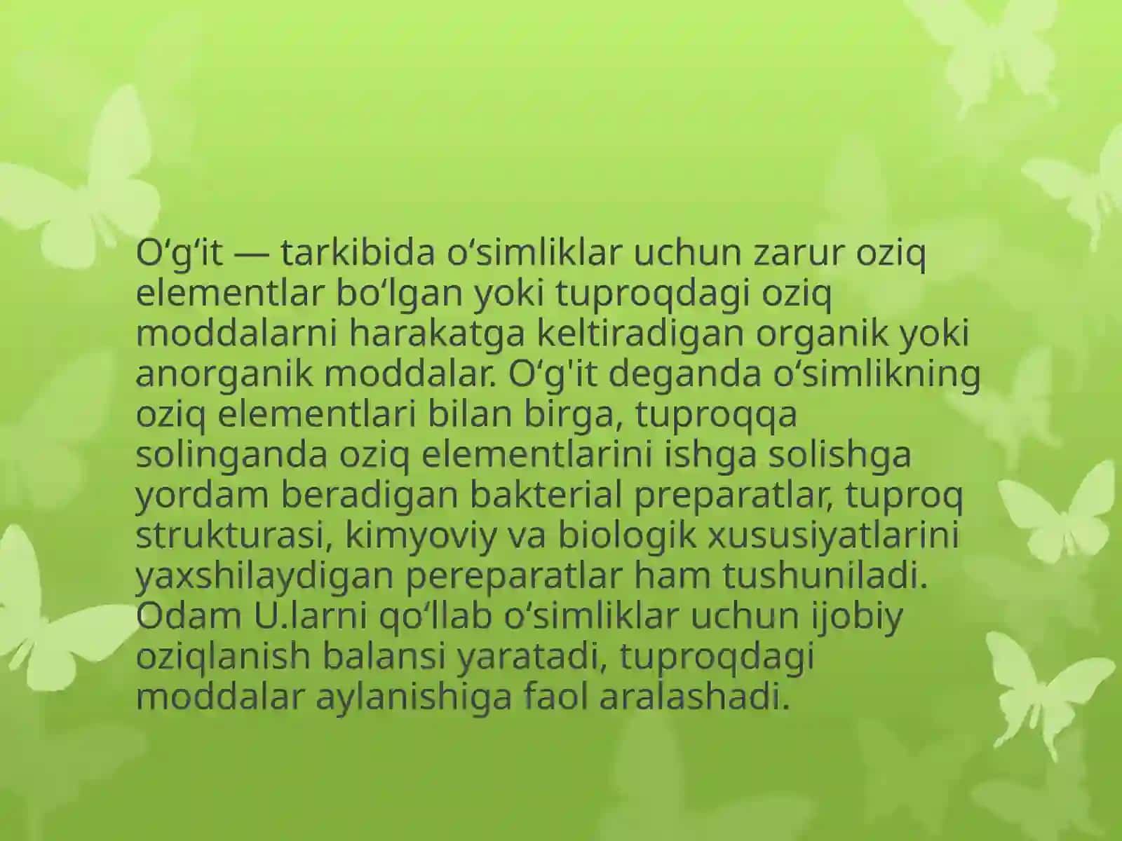 O'simliklar ozuqlanishi va o'g'it 3