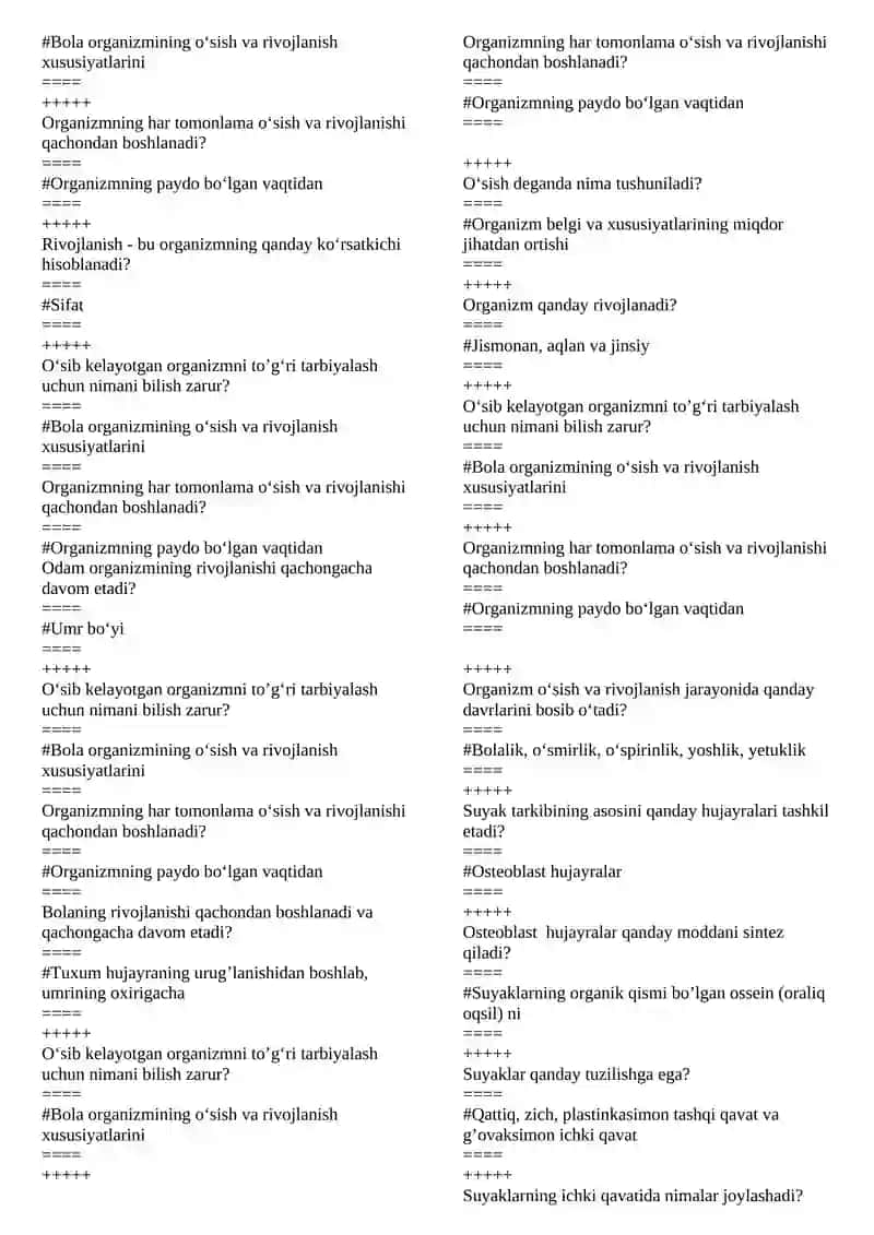 Yosh fiziologiyasi va gigiyenasi fanidan test savollari 3