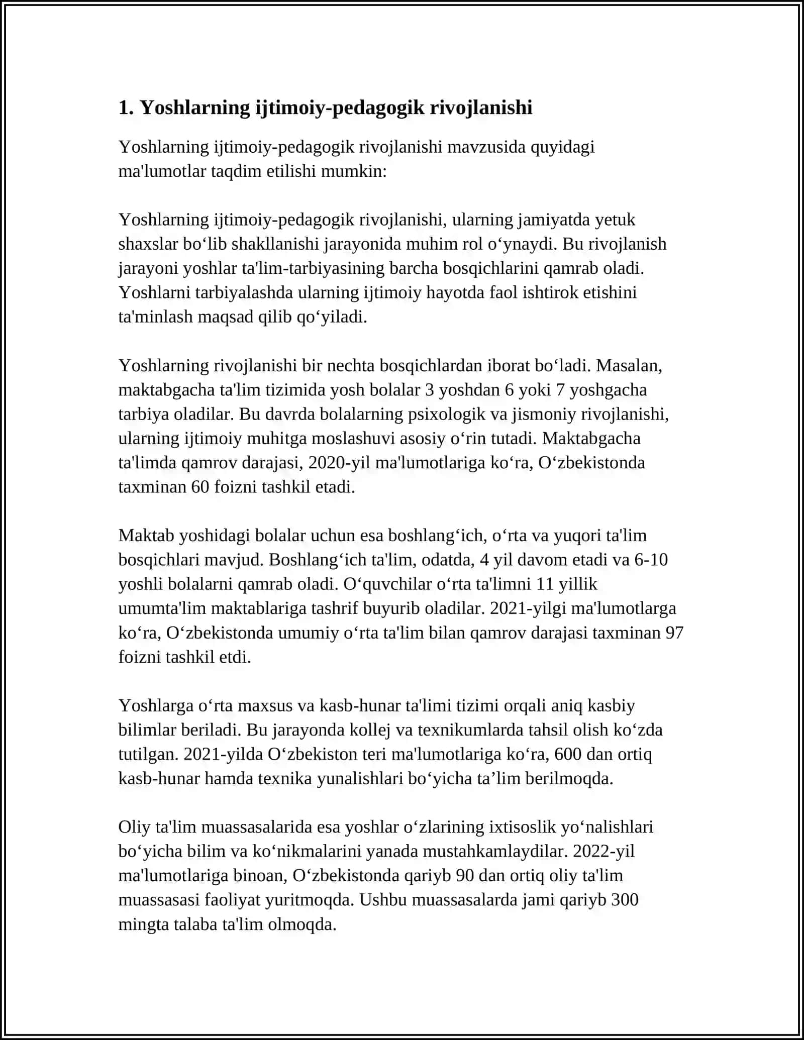 YOSHLARNI IJTIMOIY- PEDAGOGIK QOʻLLAB- QUVVATLASH TIZIMI 3