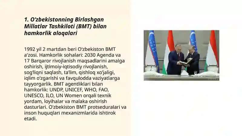 O‘zbekistonning xalqaro tashkilotlar bilan hamkorlik aloqalari 3