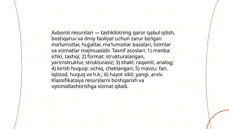 Axborot resurslari tasnifi 3