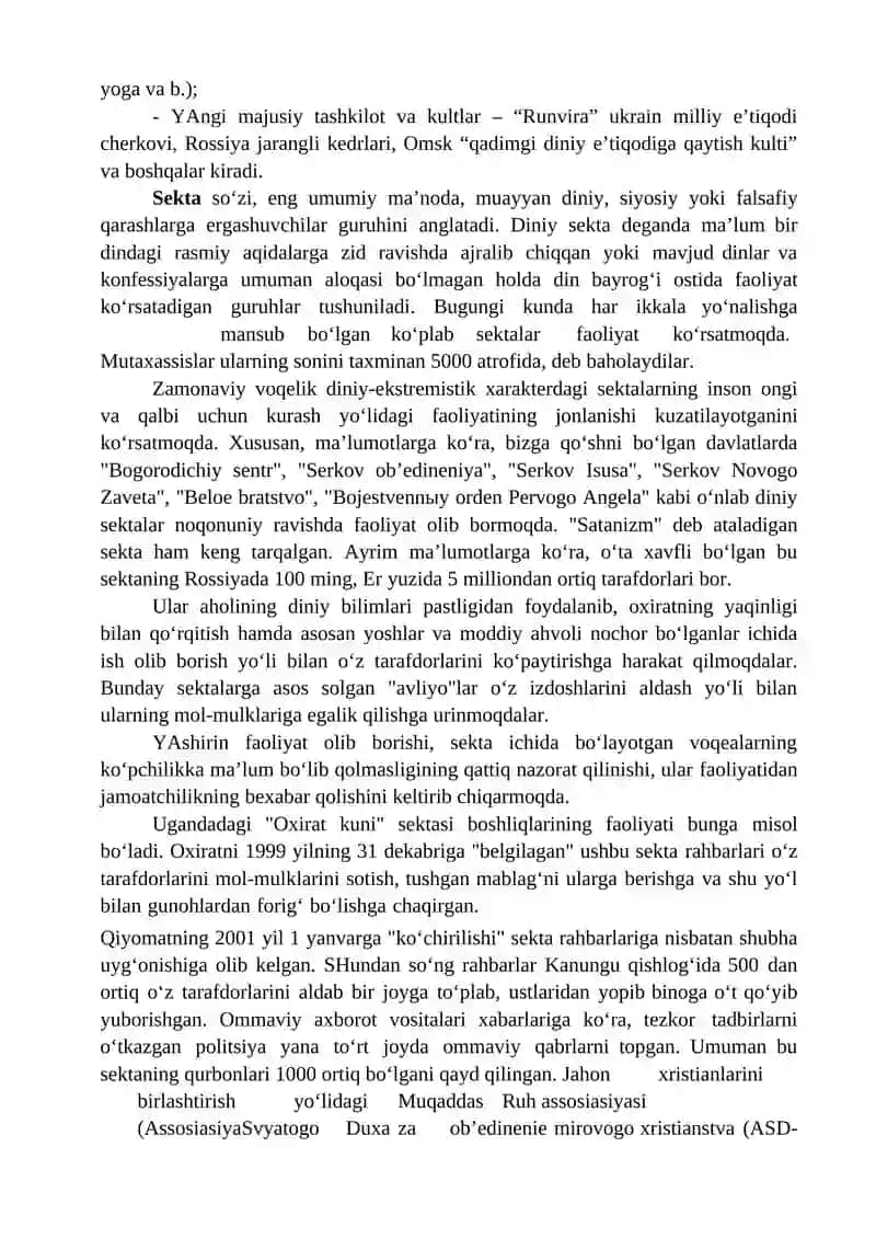 MAVZU ZAMONAVIY DINIY HARAKATLAR VA SEKTALAR 3