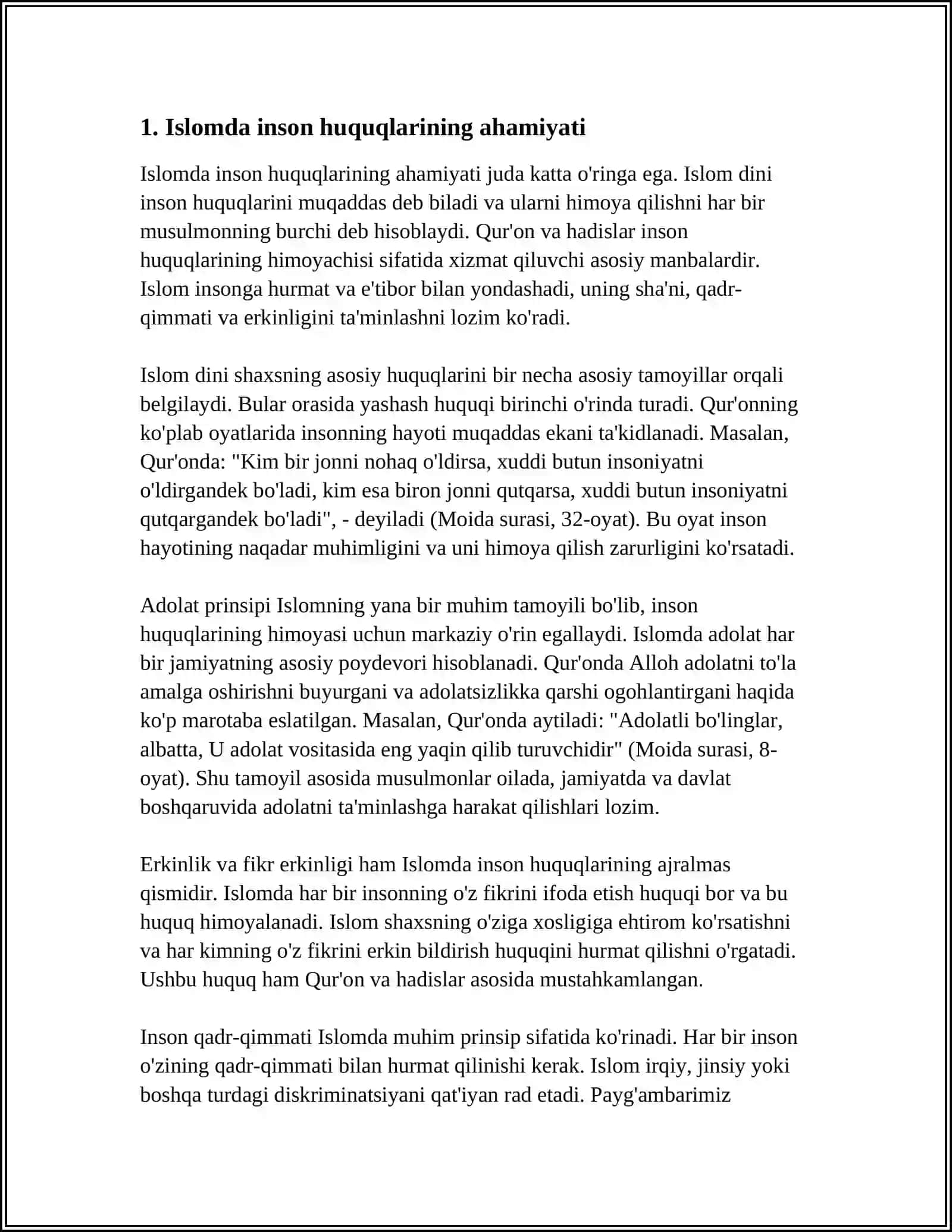 ISLOMDA INSON HUQUQLARI HIMOYASI, IJTIMOIY TENGLIK, ADOLAT VA TOLERANTLIK 3