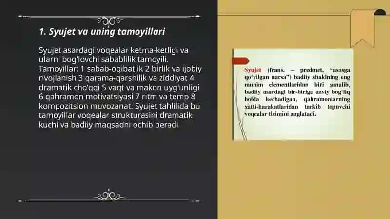 Syujet unsurlari.Badiiy asar tahlili misolida 3