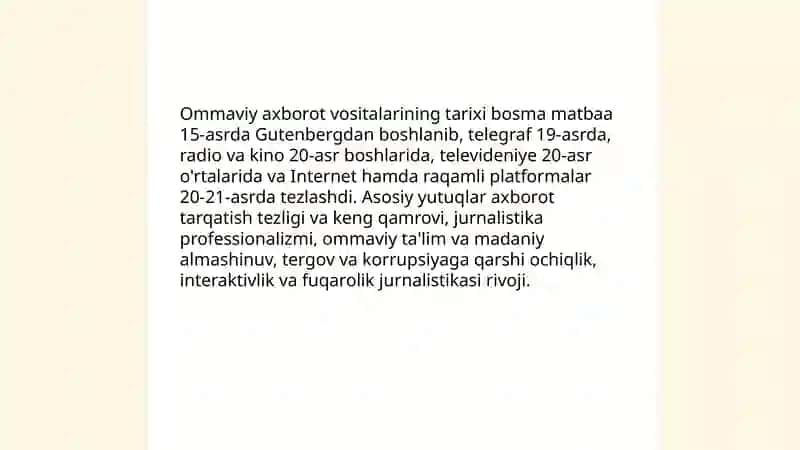 Ommaviy axborot vositalari faoliyati:yutuq va muammolari 3