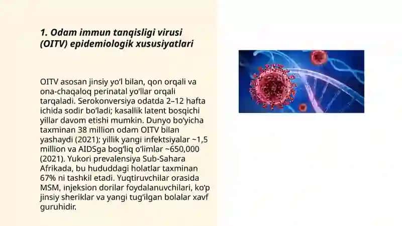 Odam immun tanqisligi virusi Tojsimon virus (covid19) epidemiologiyasi va profilaktikasi 3