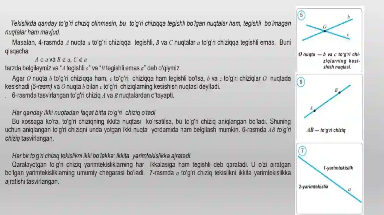 Sodda  geometrik  figuralar  ta`riflar. Kesma  va  nur Kesmaning  uzunligi  va  uning  xossalari 3