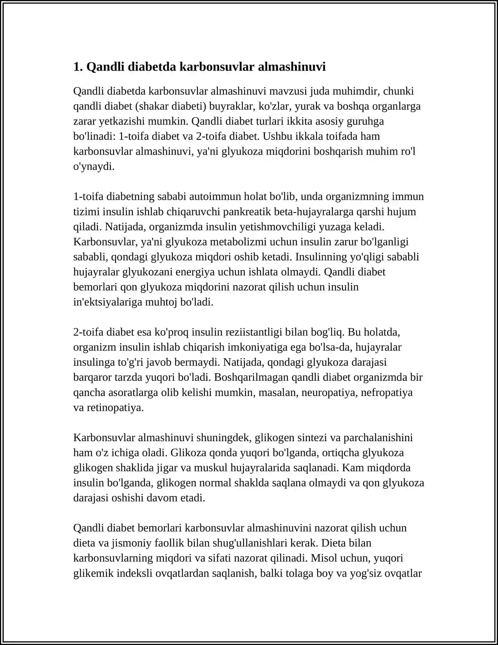 QANDLI DIABETDA KARBONSUVLAR YOG'LAR VA OQSILLAR ALMASHINUVINING BUZILISHI 3