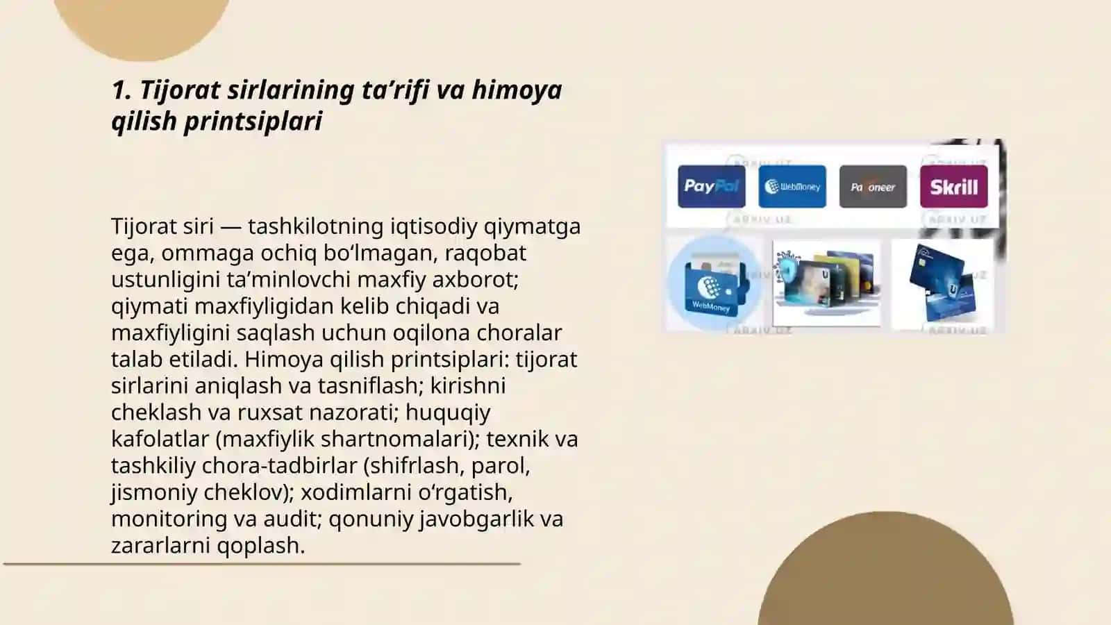 Tijorat sirlaridan foydalangan holda axborotlarni himoya qilish 3