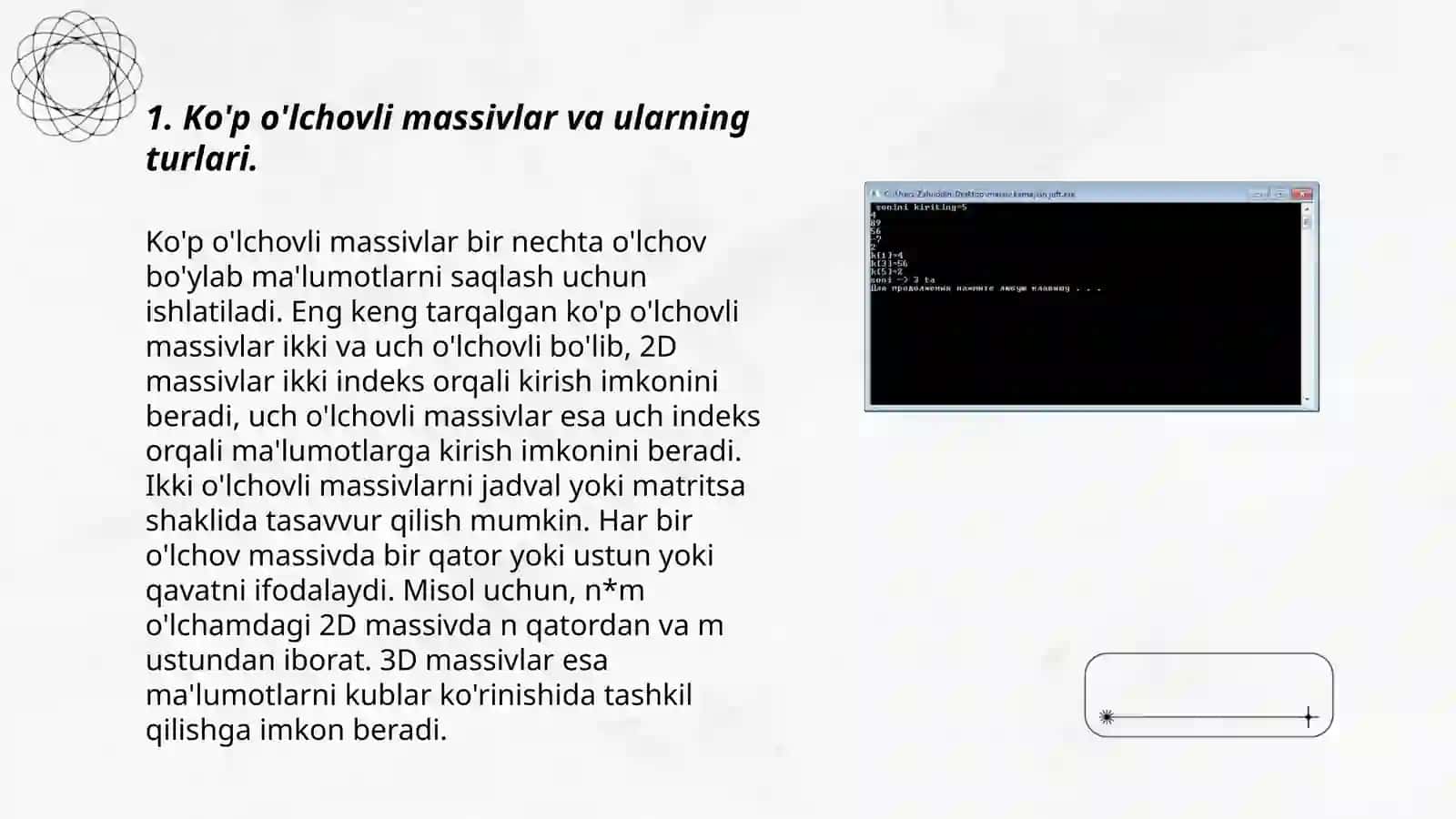 Ko'p o'lchovli massivlar: ularning matematik va dasturiy qo'llanilishi 3