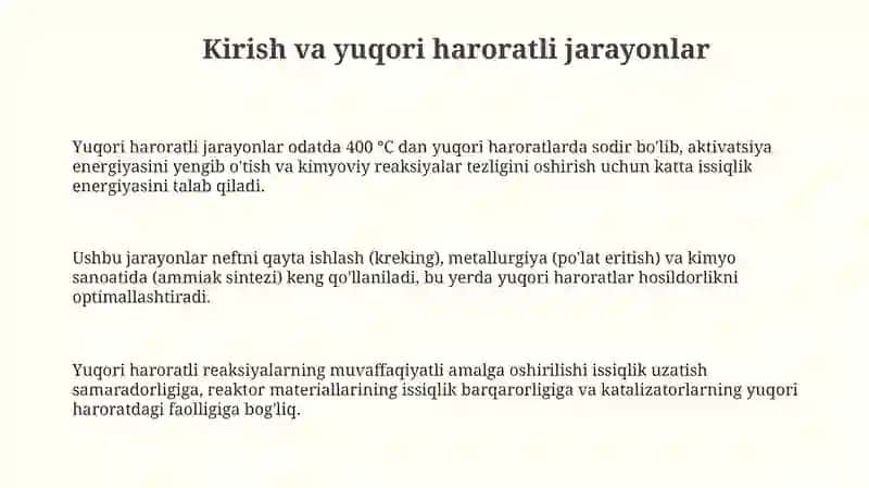 Yuqori haroratda boruvchi kimyoviy jarayonlar uchun reaktorlar 3