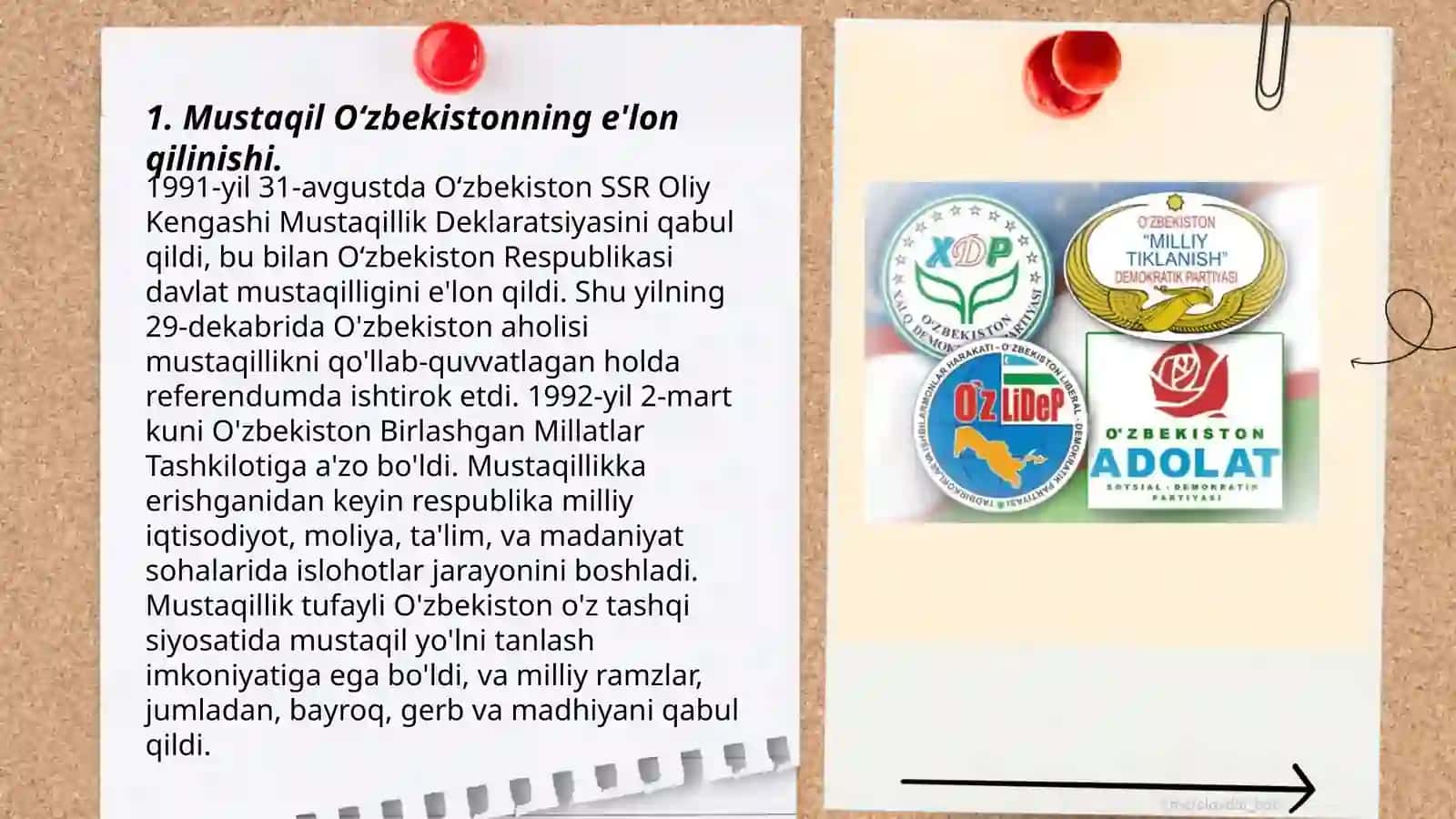 Mustaqil Oʻzbekistonning tashkil topishi va rivojlanishi 3