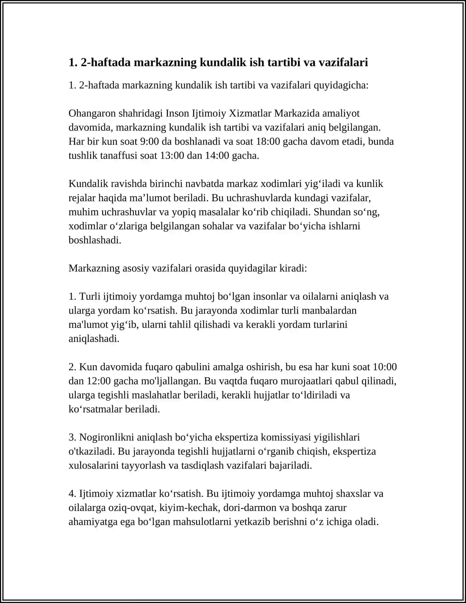 2 HAFTA OHANGARON SHAHAR INSON IJTIMOIY XIZMATLAR MARKAZIDA QILGAM AMALIYOTIM BOYICHA 3