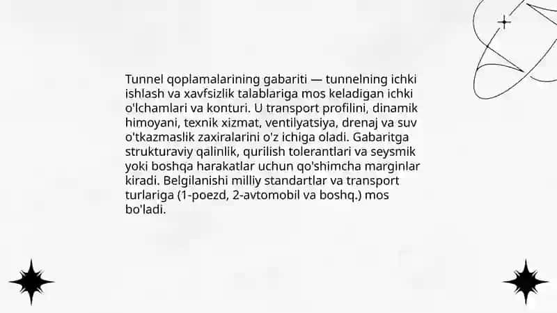 TONNEL QOPLAMALARINING GABARITLARI VA KO’RINISH SHAKLI 3