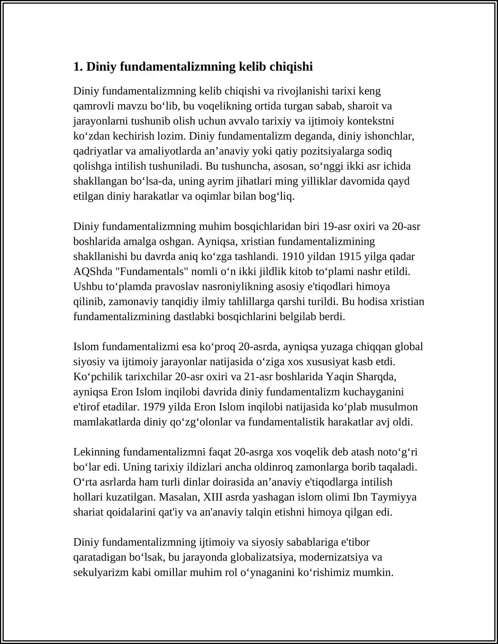 DINIY FUNDAMENTALIZM, RADIKALIZM VA TERRORIZIMNING TARXI VA YŌLANISHLAR 3
