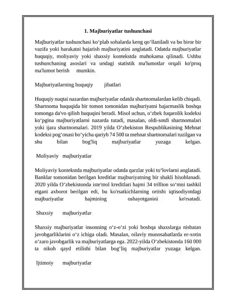 Majburiyatlar turlari va ularning vujudga kelish asoslari 3