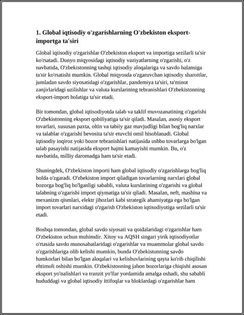 Global iqtisodiy o'zgarishlarning O'zbekiston eksport-importga ta'siri 3