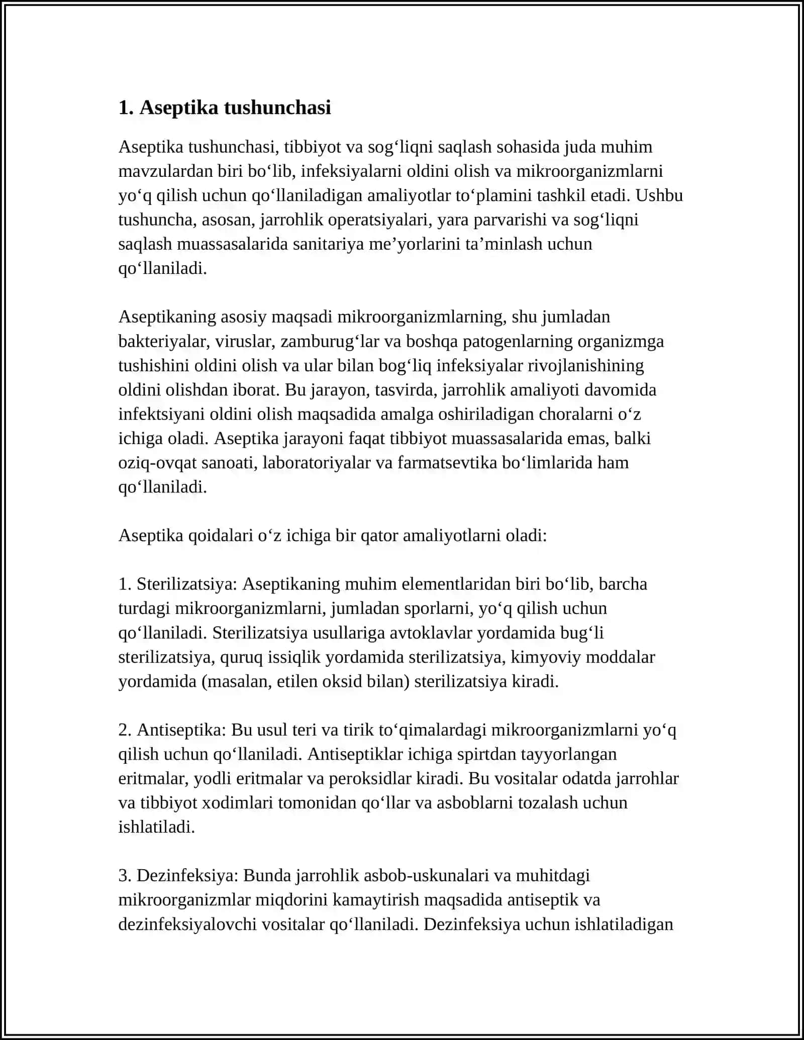 ASSEPTIKA VA ANTISEPTIKA TUSHUNCHASI. OPERASION MAYDON ASEPTIKASI TUSHUNCHASI. STILIZATSIYA VA DEZINFEKSIYA. ASBOBLARNI STRELLASH BOSQICHLARI 3