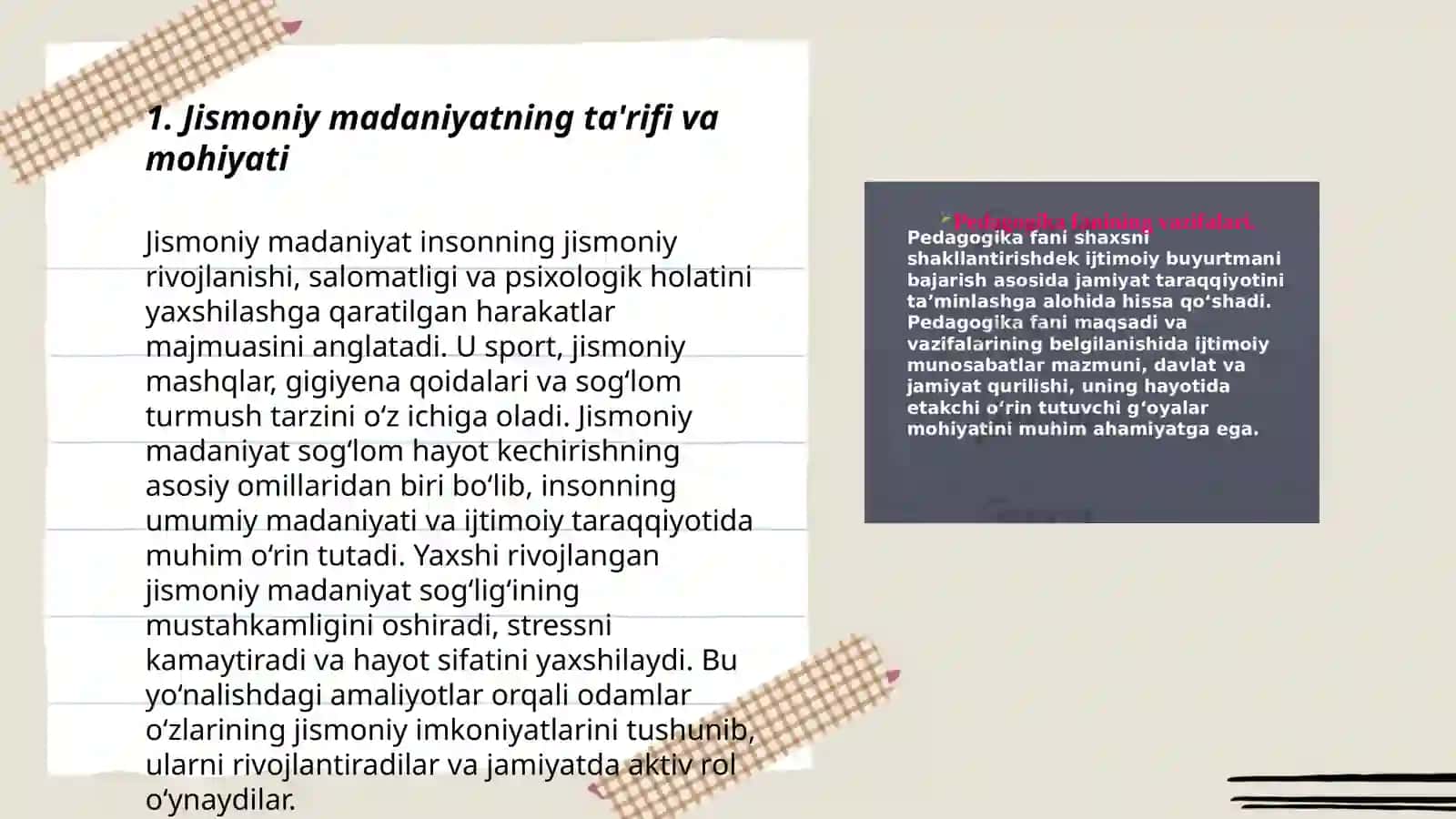 Jismoniy madaniyatning jamiyatdagi vazifalari vashakilari mavzusida ustida maxsus adabiyotlar boʻyicha ustida ishlash 3