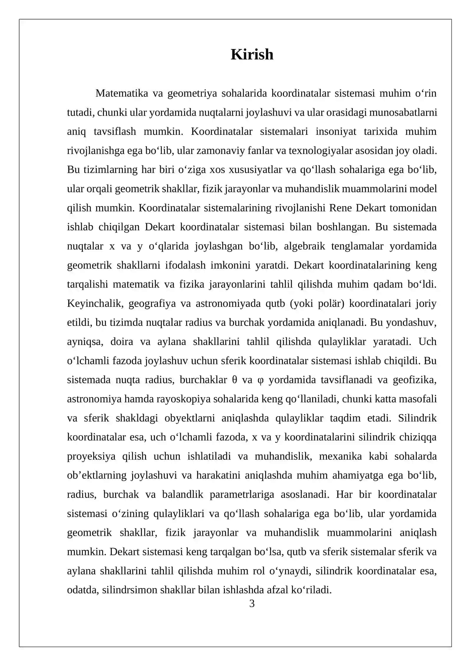 Dekart, Qutub, Silindrik Koordinatalar Sistemasi 3