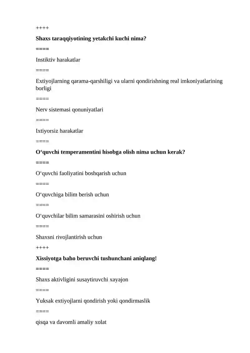 UMUMIY PSIXOLOGIYASI FANIDAN TEST SAVOLLARI 3