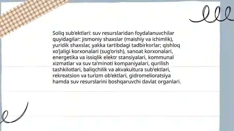 Suv resurslaridan foydalanganlik uchun soliq 3