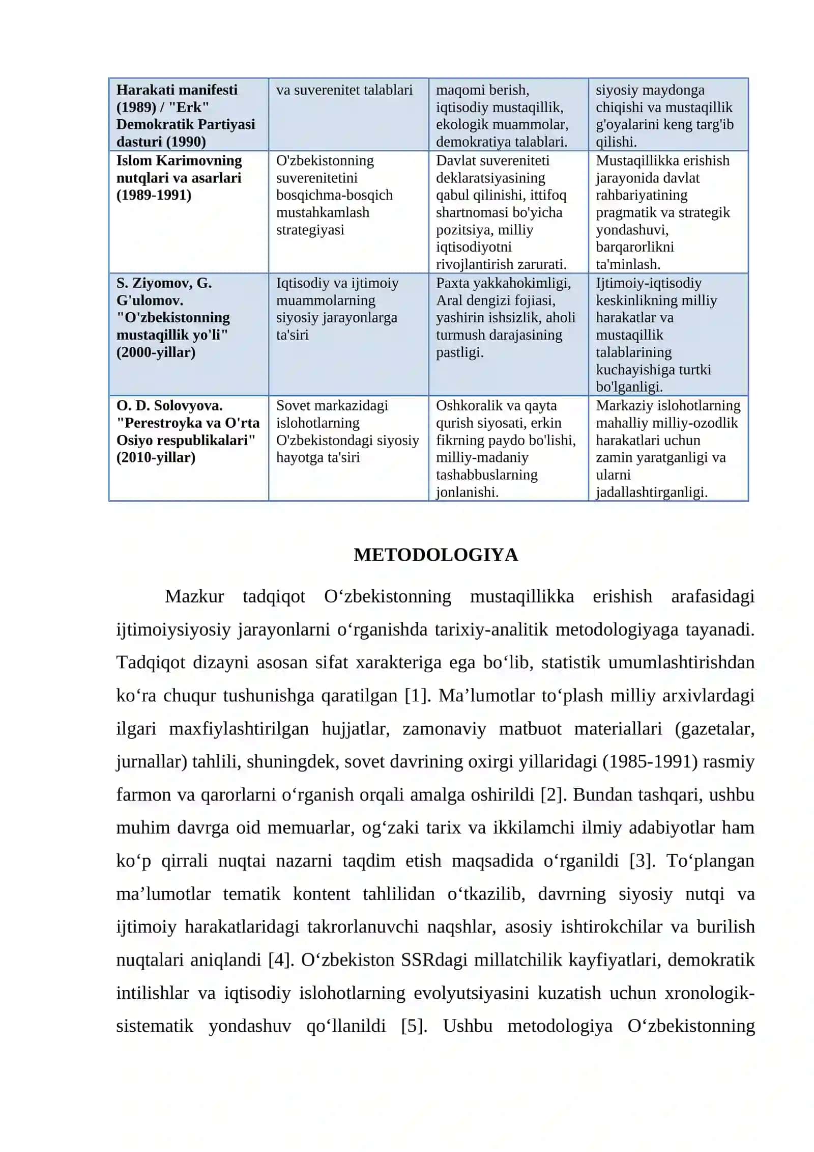 MUSTAQILLIKKA ERISHISH ARAFASIDA O‘ZBEKISTONDAGI IJTIMOIYSIYOSIY JARAYONLAR 3