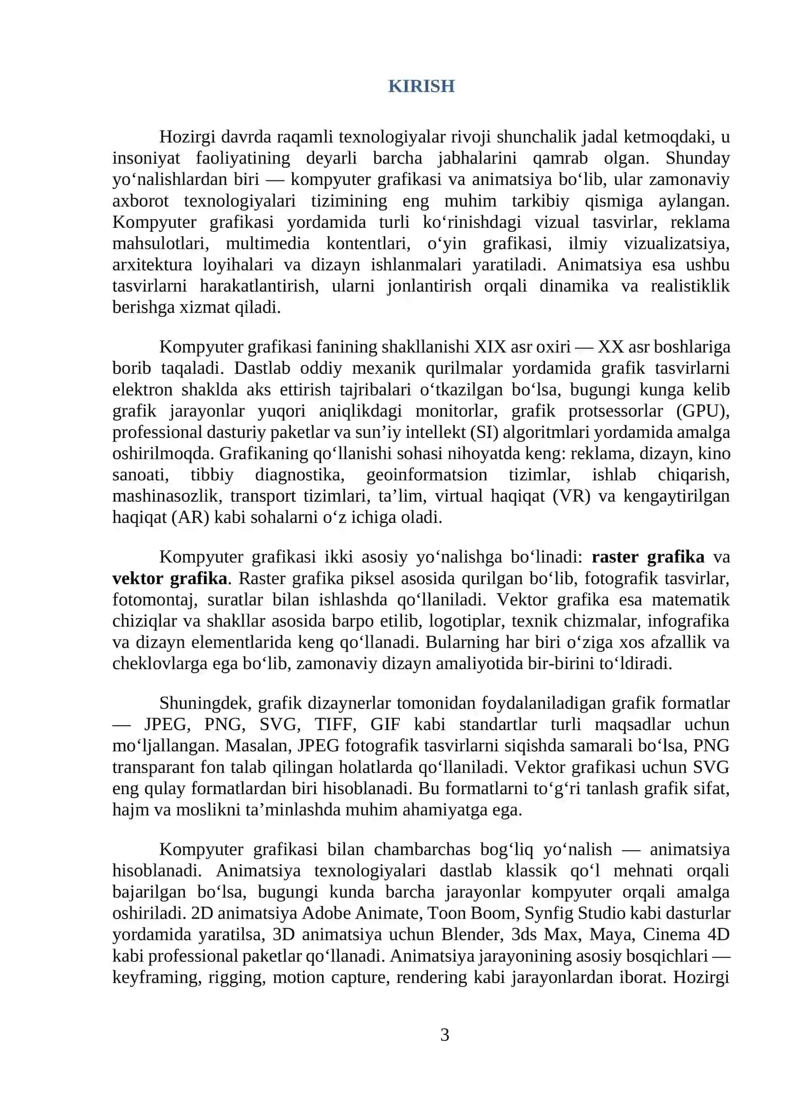 Kompyuter grafikasi va animatsiya dasturiy vositalari mavzusidagi KURS ISHI 3