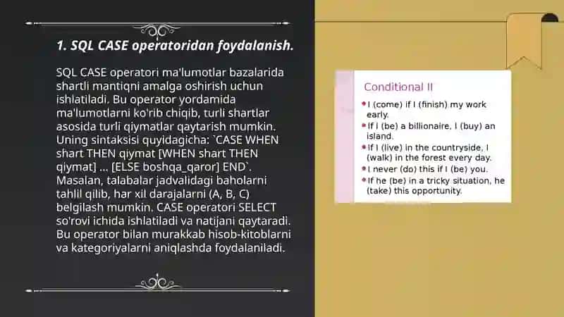 SQLdan Conditionals: CASE, COALSCE, NULLIF() funksiyasi, CAST 3