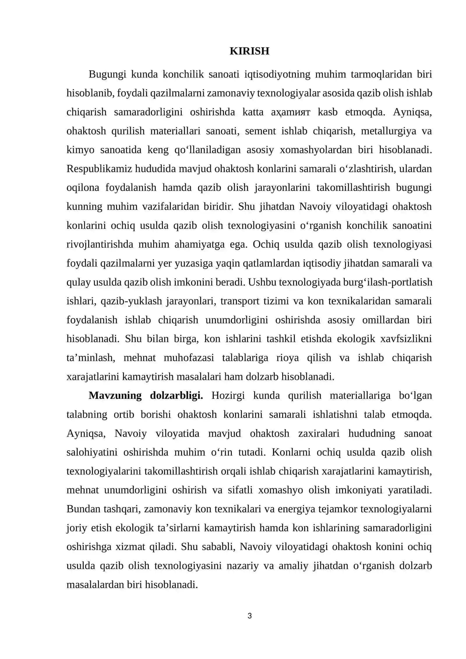 Navoiy viloyatidagi ohaktosh konini ochiq usulda qazib olish texnologiyasi 3