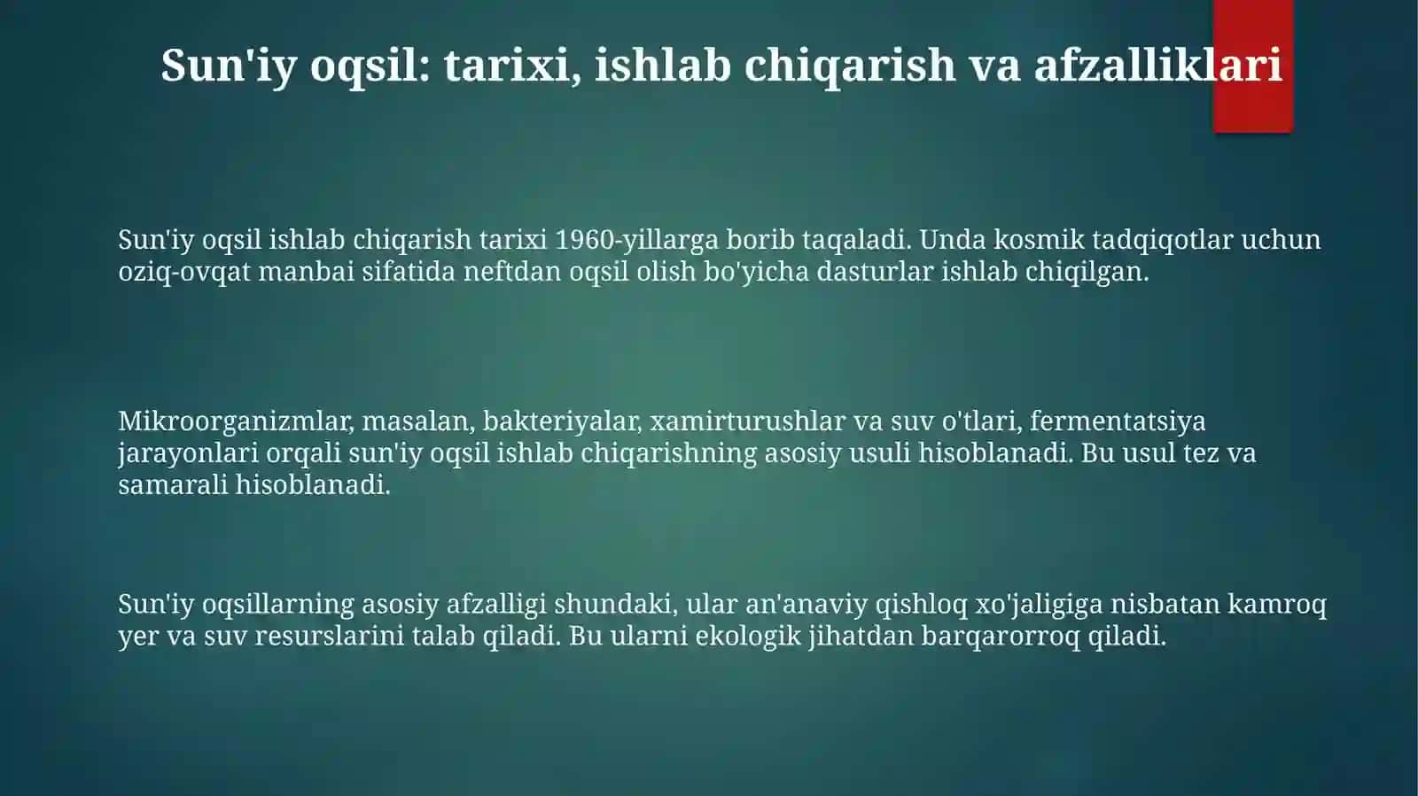 Sun'iyoq sil oziq moddalari ishlab chiqarish 3