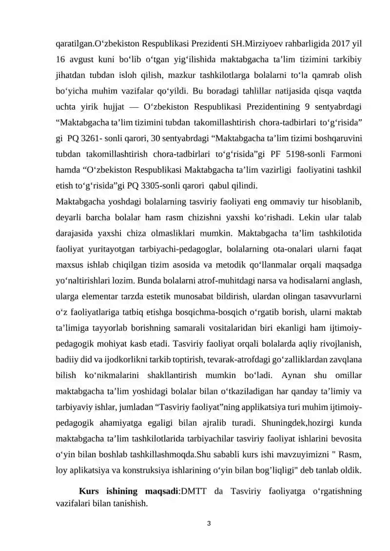 Rasm, loy, applikatsiya va konstruksiyalash ishlarining o'yin bilan bog'liqligi. 6-7 yosh 3