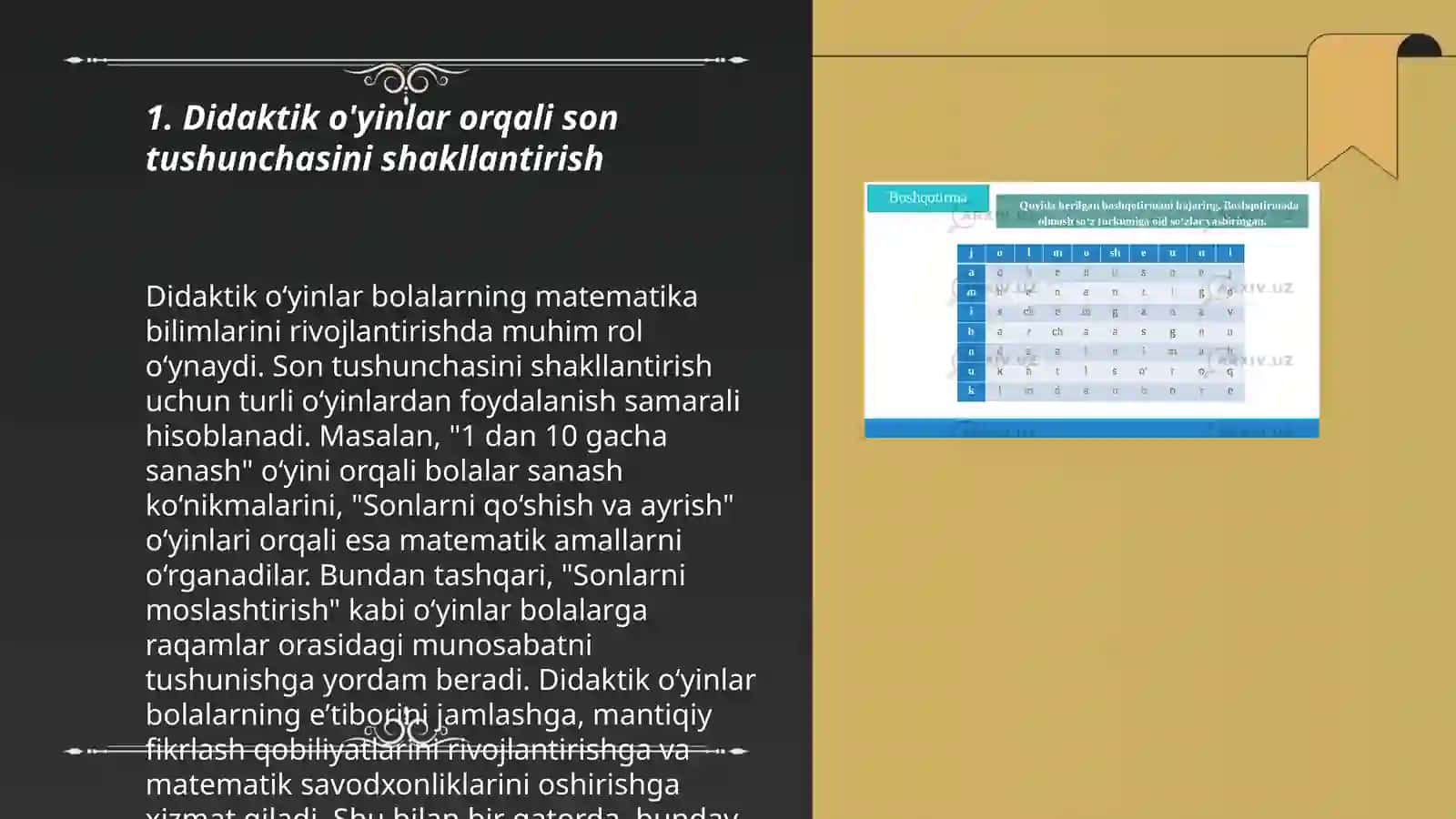 Maktabgacha ta’lim tarbiyalanuvchilarini ilk matematik tasavvurlarini uyģotishda didaktik o'yinlardan foydalanish 3