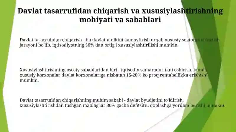 Davlat tasarrufidan chiqarish va xususiylashtirish 3
