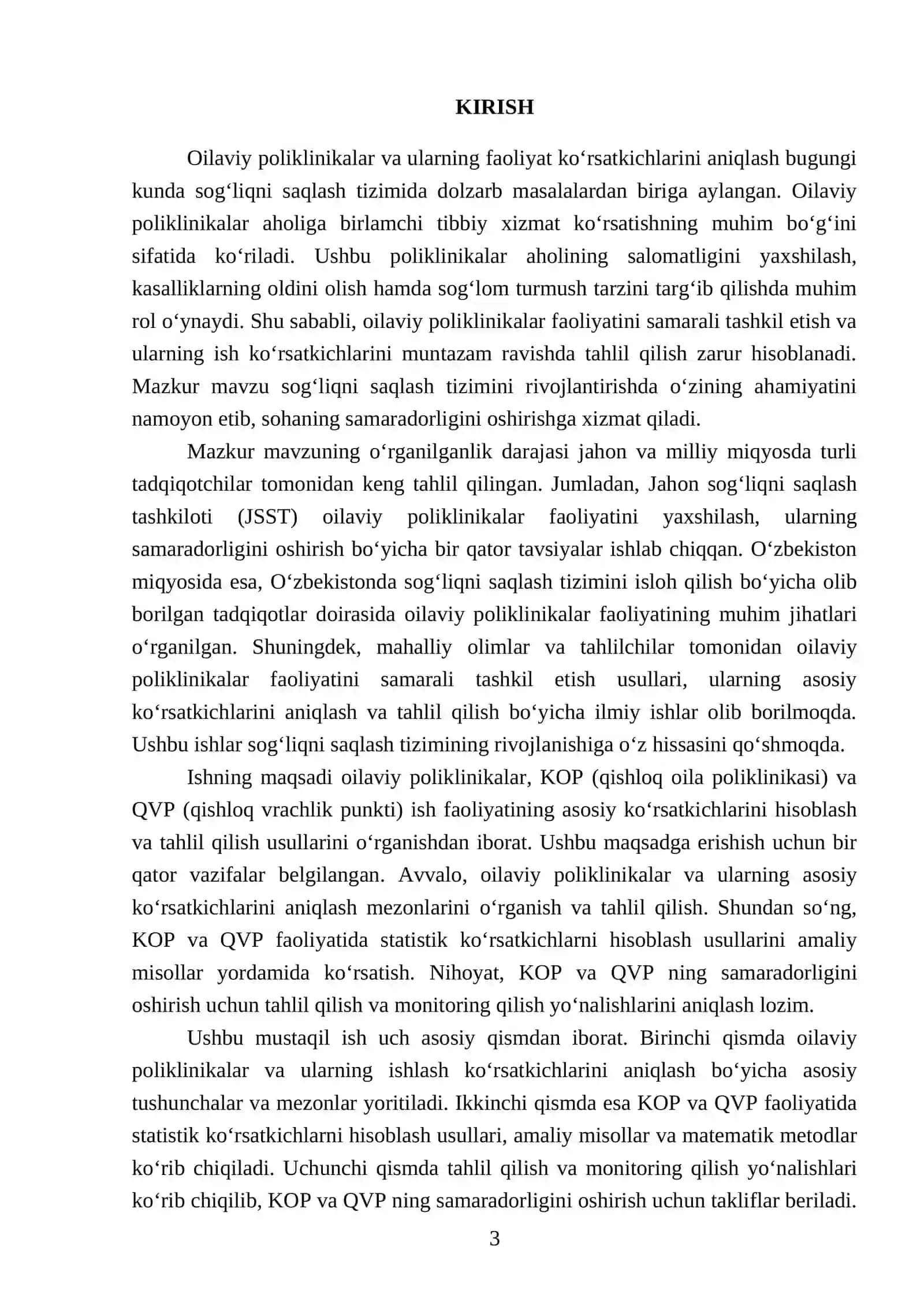 Oilaviy poliklinikalar,KOP va QVP ish faoliyatining asosiy koʻrsatkichlarning hisoblash va tahlil qilish usullari 3