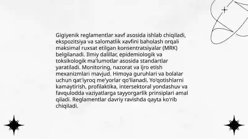 Atmosfera havosi,suv,tuproqning nomuvofiq omillarini gigiyenik reglamentlashga boʻlgan umumiy yondoshishlar 3