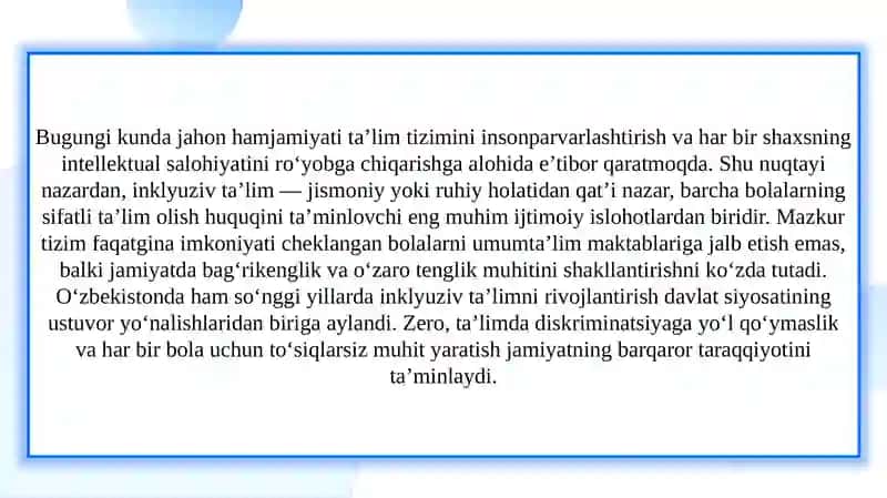 Inklyuziv ta'lim tamoyillari rivojlanish isdiqbollar 3