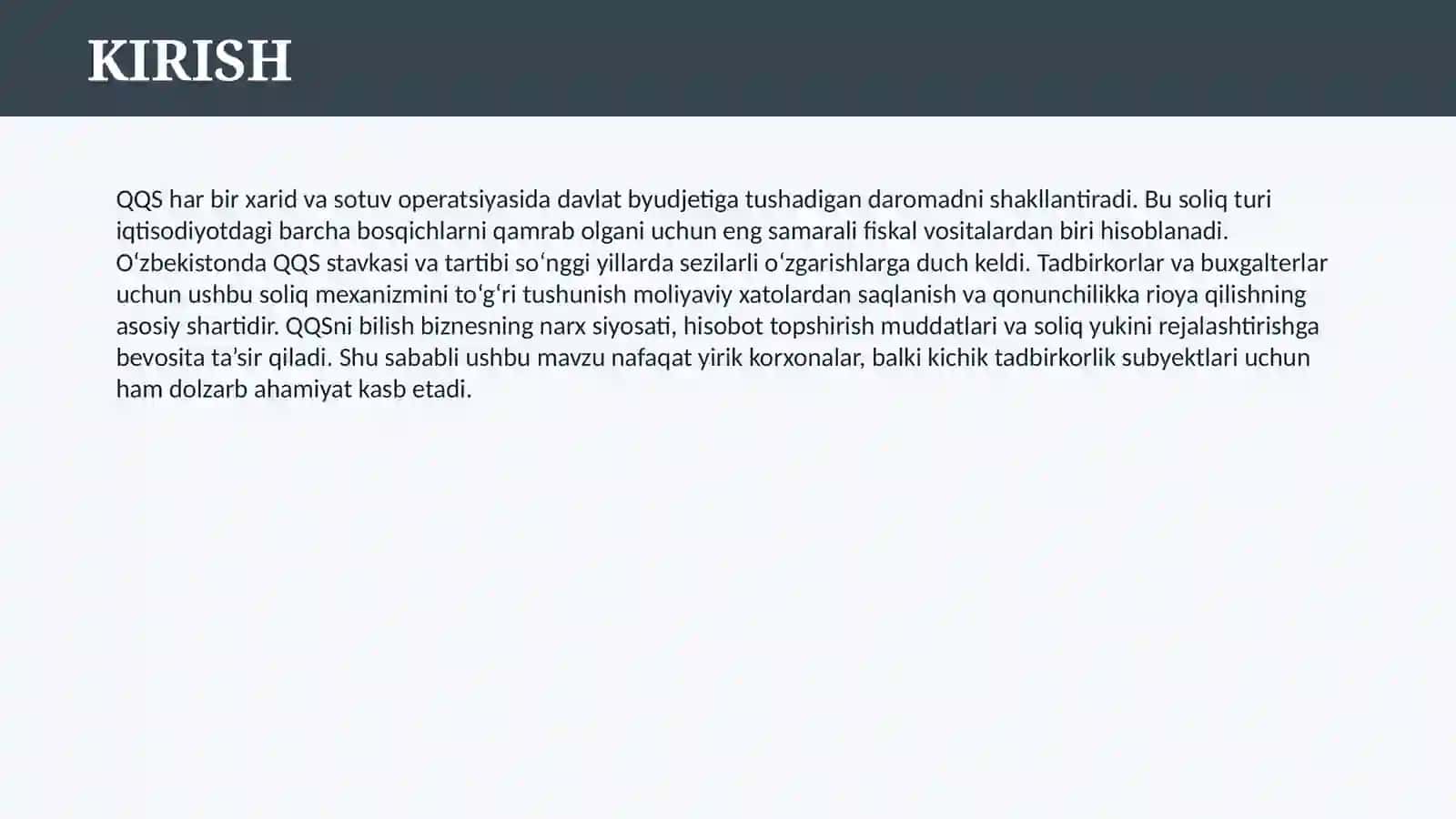 QO’SHILGAN QIYMAT SOLIG’I 2 3