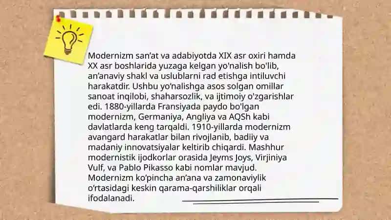 Modernizm va uning adabiyotshunoslikdagi ko‘rinishlari 3