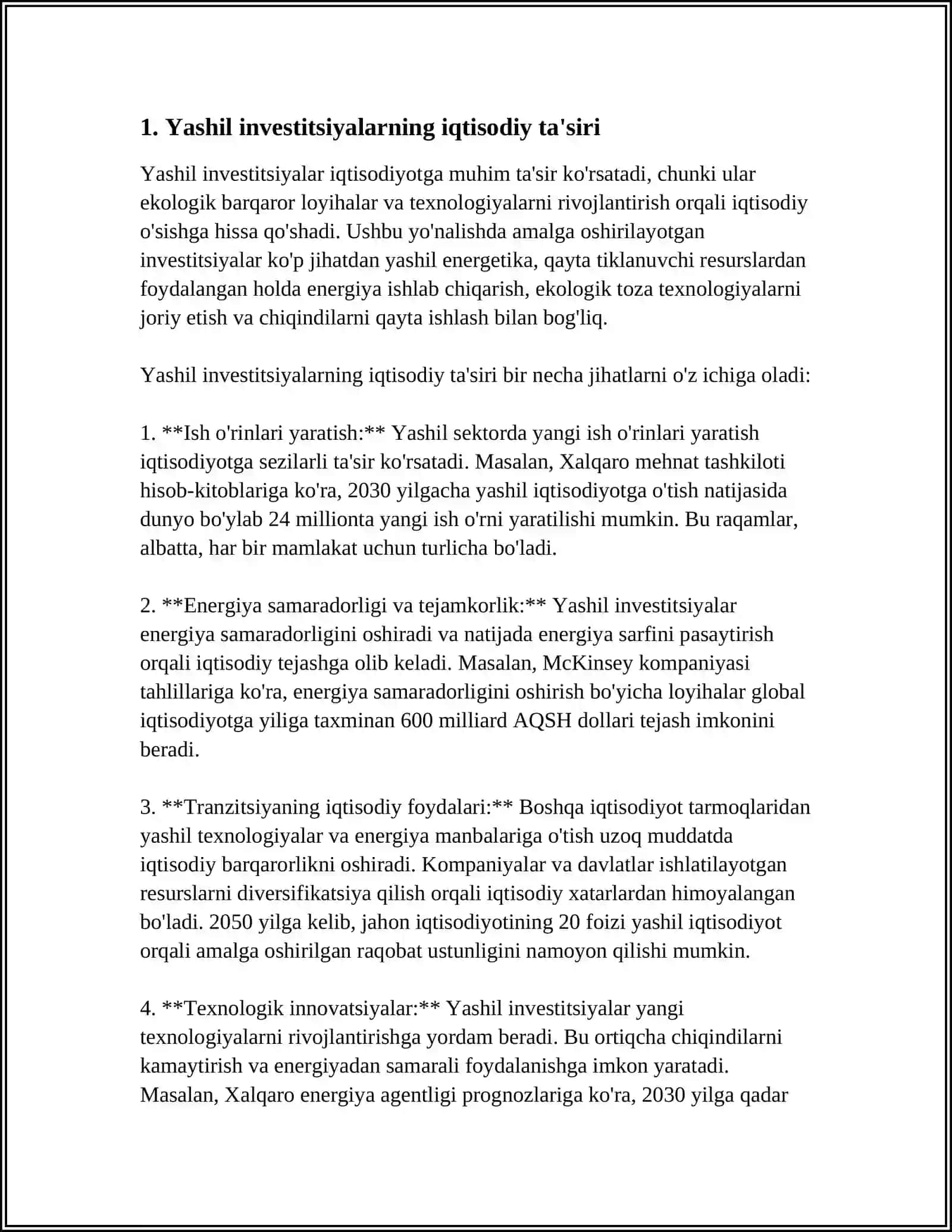 YASHIL INVISTITSIYALARNING TA'SIRINI LOYIXALASHNING INTEGRATSIYALASHGAN BOSQICHI 3