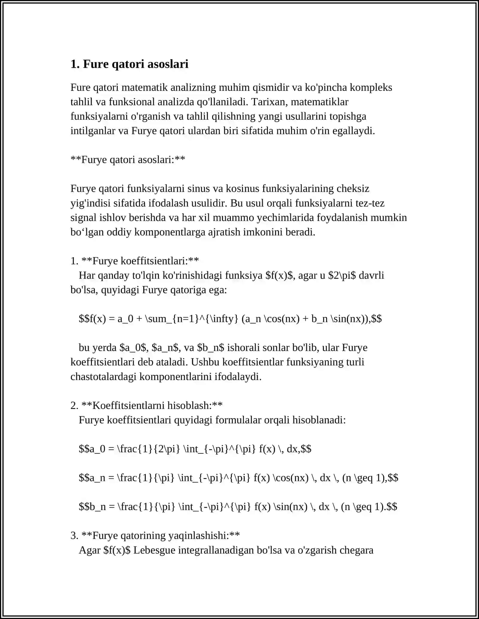 FURE QATORI VA UNING TADBIQLARI 3