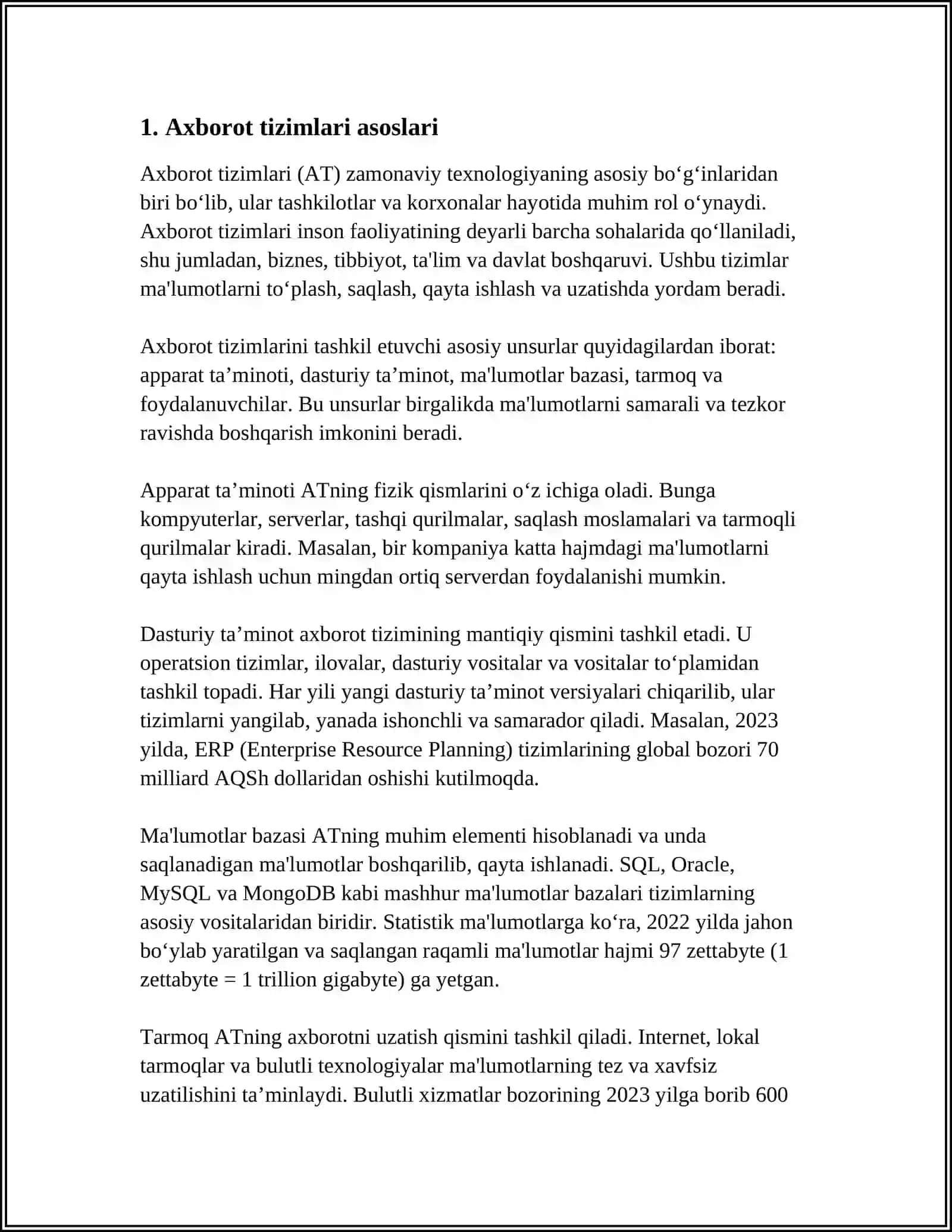 AXBOROT TIZIMI TUSHUNCHASI VA UNING TARKIBIY QISMLARI 3