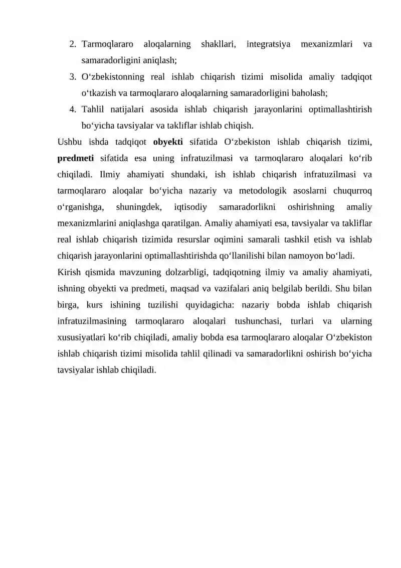 Ishlab chiqarish infratuzilmasining tarmoqlararo aloqalari 3