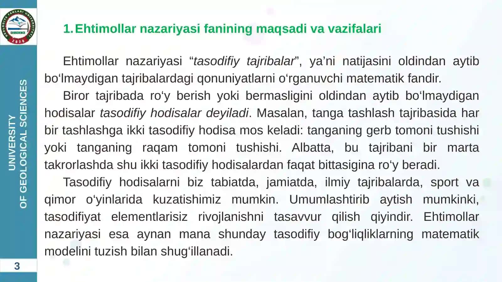 EXTIMOLLAR NAZARIYASI VA MATEMATIK STATISTIKA FANIDAN MA’RUZA MASHG’ULOTI UCHUN TAQDIMOT 3
